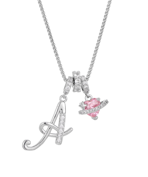 Rhinestone Metal 26 Letters Alphabet Necklace