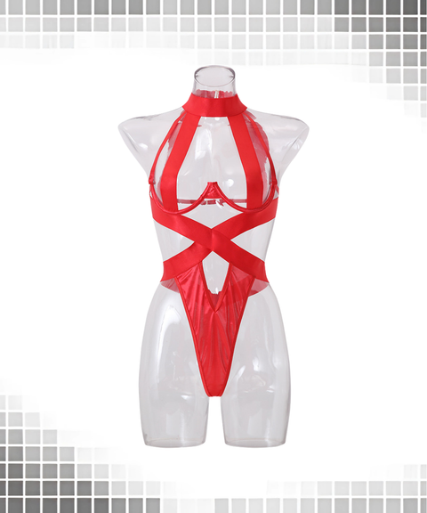 Women's Sexy Clothing, rope-tied openwork halter neck bodysuit, Nightout OOTD