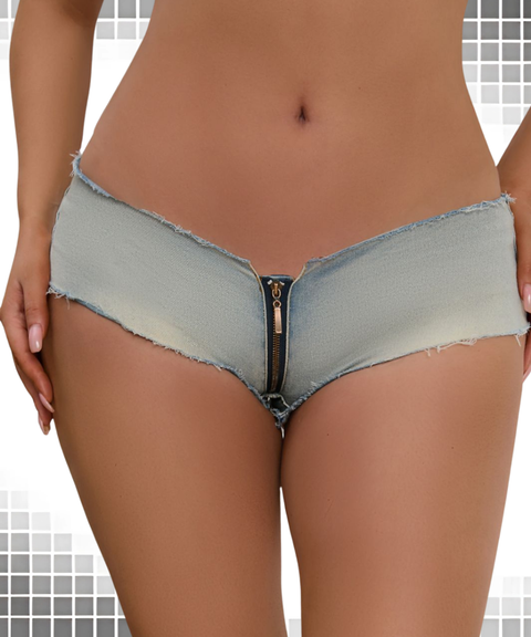 Women's Sexy Clothing, Vintage Low-Waist Zip Denim Shorts, Nightout OOTD