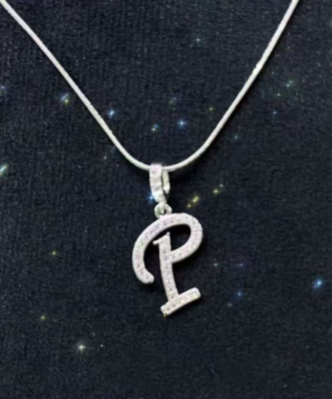 Rhinestone Metal 26 Letters Alphabet Necklace