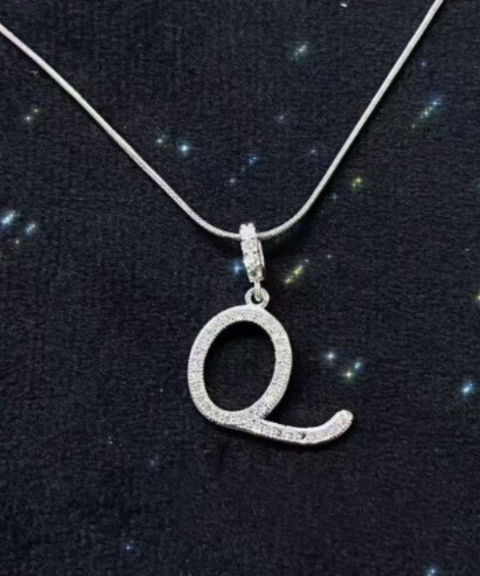 Rhinestone Metal 26 Letters Alphabet Necklace