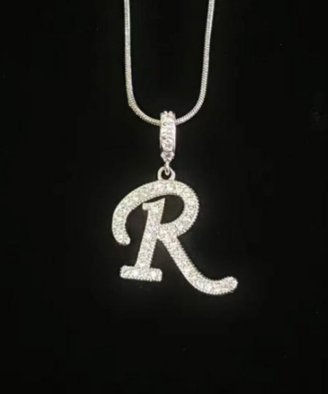 Rhinestone Metal 26 Letters Alphabet Necklace