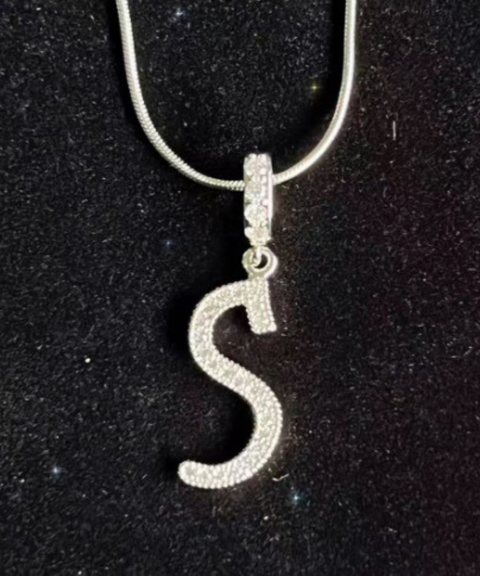 Rhinestone Metal 26 Letters Alphabet Necklace