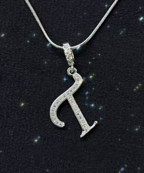 Rhinestone Metal 26 Letters Alphabet Necklace