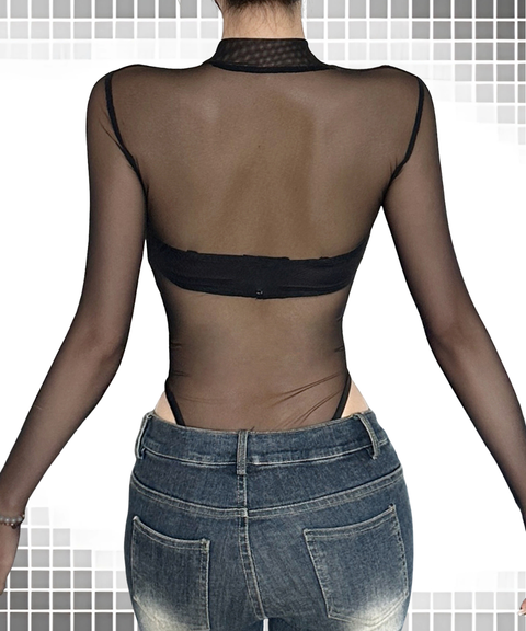 Women's Sexy Clothing,Flocked snake-print sheer mesh bodysuit