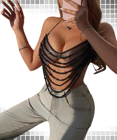Women's Sexy Clothing,Backless pearl-embellished camisole top,Nightout OOTD
