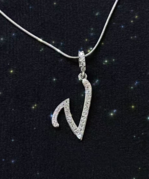 Rhinestone Metal 26 Letters Alphabet Necklace
