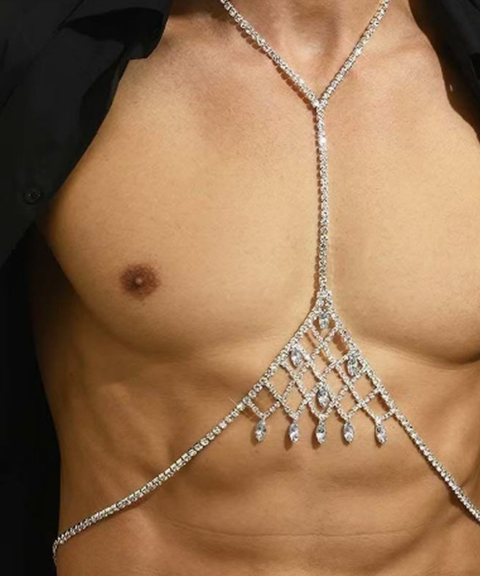 Unisex rhinestone-embellished body chain,Nightout OOTD