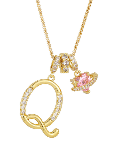 Rhinestone Metal 26 Letters Alphabet Necklace