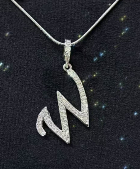 Rhinestone Metal 26 Letters Alphabet Necklace