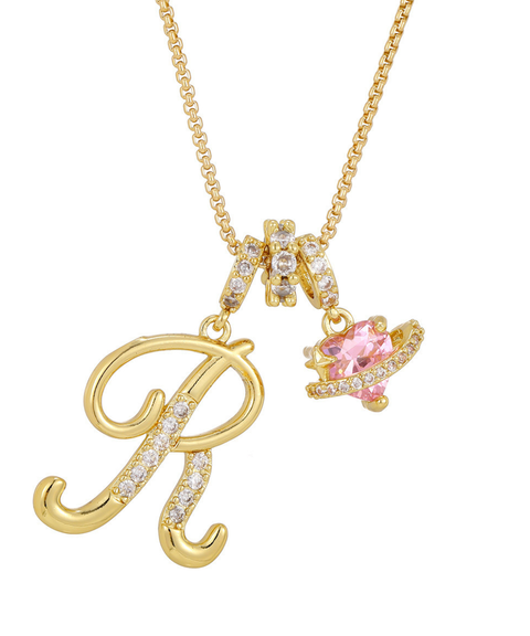Rhinestone Metal 26 Letters Alphabet Necklace