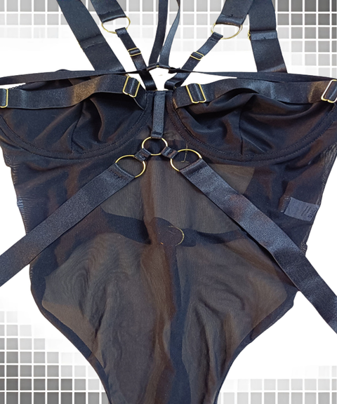 Women's Sexy Clothing, Mesh see-through bodysuit with straps, Nightout OOTD