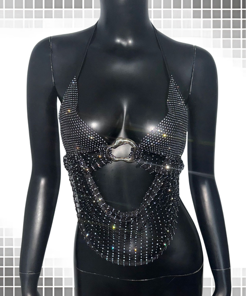 Women's Sexy Clothing, Fishing Net Rhinestone Patchwork Suspender Vest, Nightout OOTD