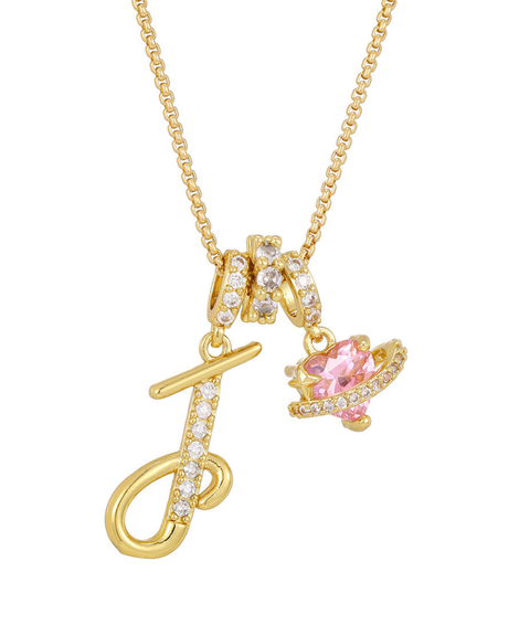Rhinestone Metal 26 Letters Alphabet Necklace