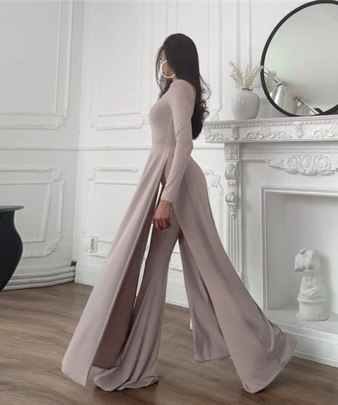 Elegant long-sleeved top + flared pants set