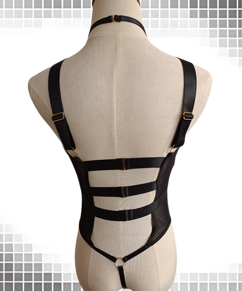 Women's Sexy Clothing, Mesh see-through bodysuit with straps, Nightout OOTD