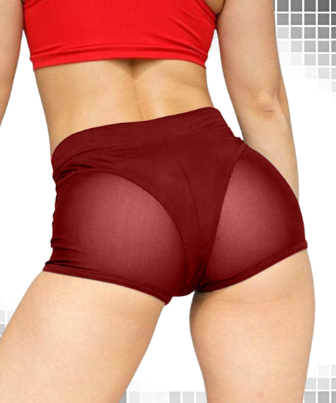 Women's Sexy Clothing, High-Waist Mesh Panel Stretch Yoga Shorts