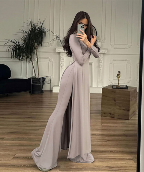 Elegant long-sleeved top + flared pants set
