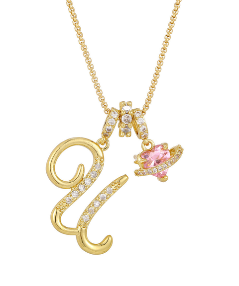 Rhinestone Metal 26 Letters Alphabet Necklace