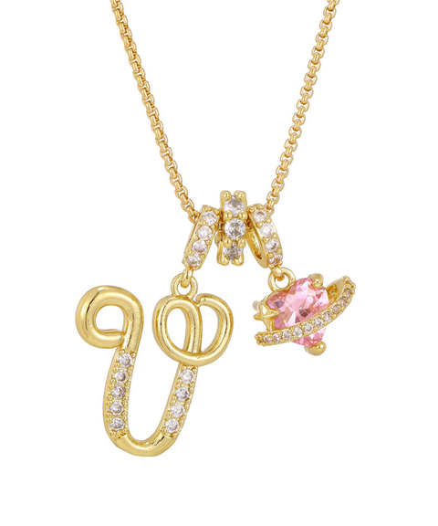 Rhinestone Metal 26 Letters Alphabet Necklace