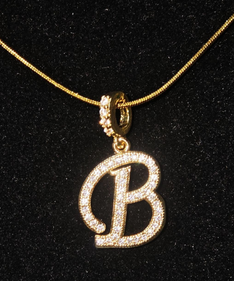Rhinestone Metal 26 Letters Alphabet Necklace