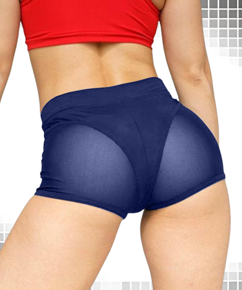 Women's Sexy Clothing, High-Waist Mesh Panel Stretch Yoga Shorts