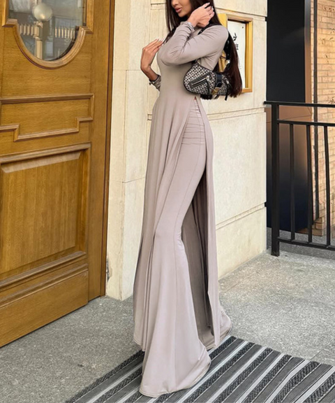 Elegant long-sleeved top + flared pants set