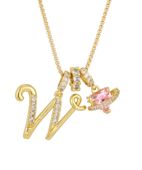 Rhinestone Metal 26 Letters Alphabet Necklace