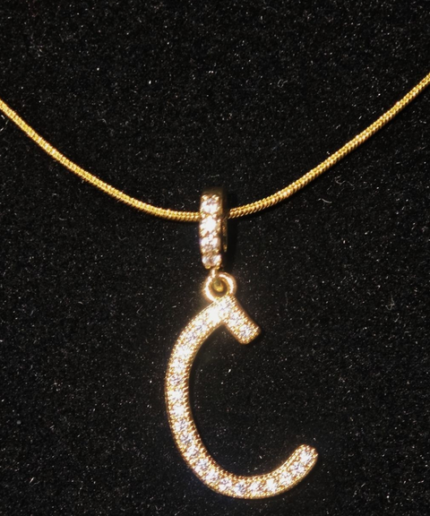 Rhinestone Metal 26 Letters Alphabet Necklace