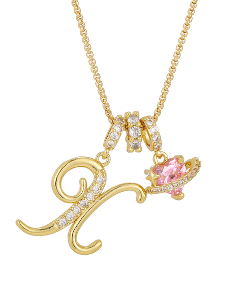 Rhinestone Metal 26 Letters Alphabet Necklace