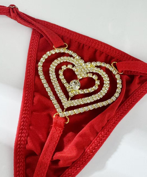Women's Sexy Clothing,Heart-shaped rhinestone embellished bikini body chain thong,Nightout OOTD