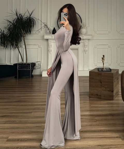 Elegant long-sleeved top + flared pants set