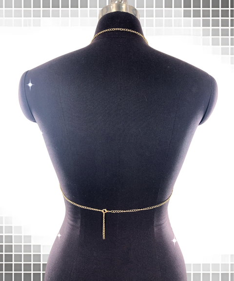 Women's Sexy Clothing, Metal sequined delicate chain halter top & body chain, Nightout OOTD