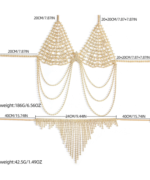 Women's Sexy Clothing,Rhinestone tassel body chain bikini set ,Nightout OOTD