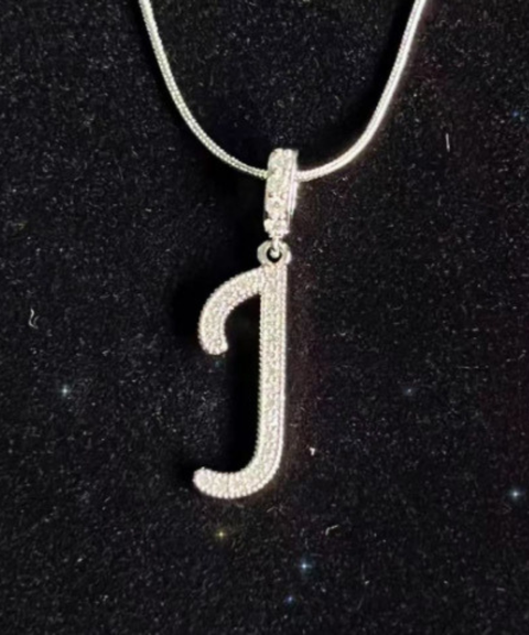 Rhinestone Metal 26 Letters Alphabet Necklace