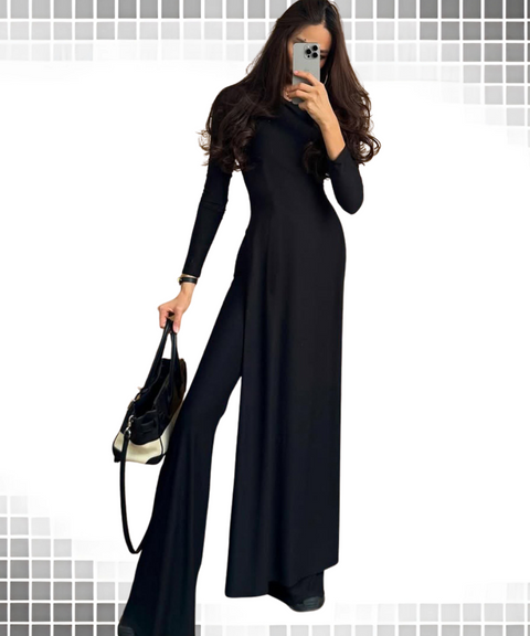 Elegant long-sleeved top + flared pants set