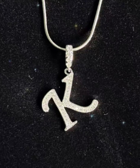 Rhinestone Metal 26 Letters Alphabet Necklace