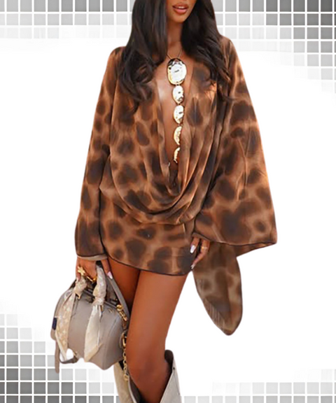 Low-cut halter neck leopard print mini dress