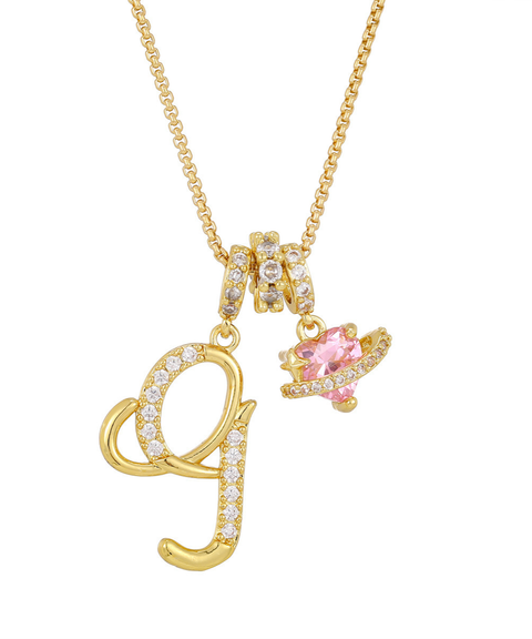 Rhinestone Metal 26 Letters Alphabet Necklace