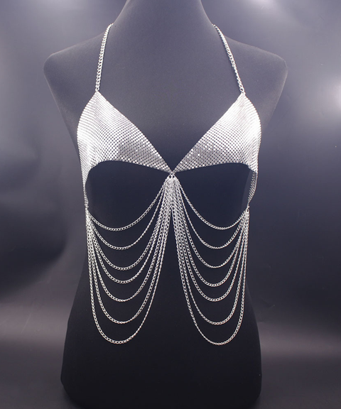 Women's Sexy Clothing, Metal sequined delicate chain halter top & body chain, Nightout OOTD
