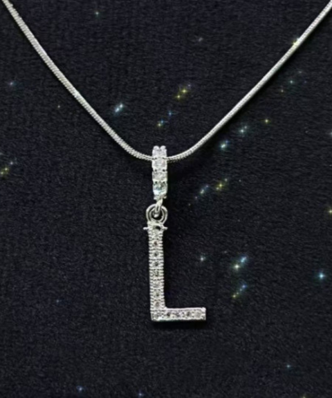 Rhinestone Metal 26 Letters Alphabet Necklace