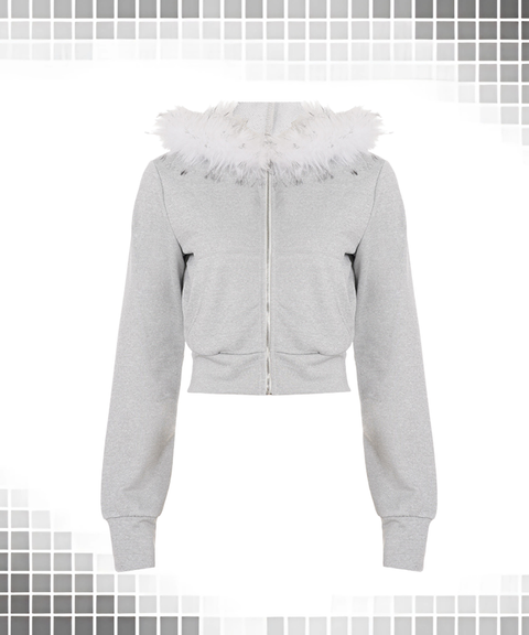 Street-Style Fuzzy Patchwork Hoodie Jacket