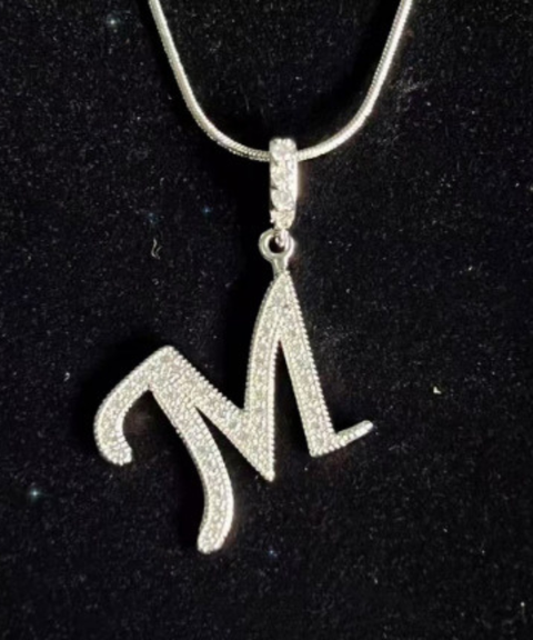 Rhinestone Metal 26 Letters Alphabet Necklace