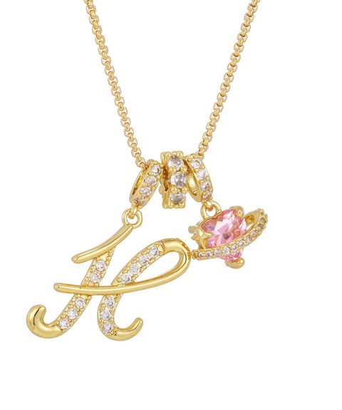 Rhinestone Metal 26 Letters Alphabet Necklace