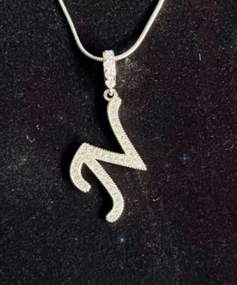 Rhinestone Metal 26 Letters Alphabet Necklace