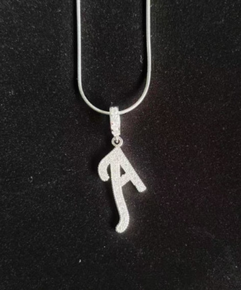 Rhinestone Metal 26 Letters Alphabet Necklace