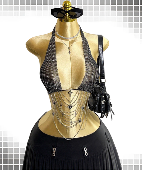 Women's Sexy Clothing, Fishnet rhinestone camisole top, Nightout OOTD