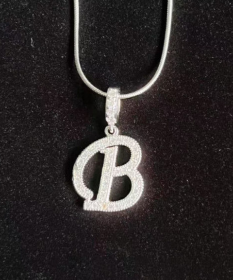 Rhinestone Metal 26 Letters Alphabet Necklace