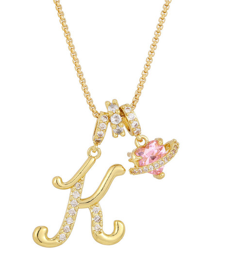 Rhinestone Metal 26 Letters Alphabet Necklace