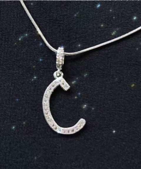 Rhinestone Metal 26 Letters Alphabet Necklace